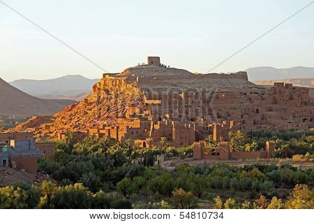 The fortified town of Ait ben Haddou near Ouarzazate Morocco on the edge of the sahara desert in Morocco. Famous for its use as a set in many films such as Lawrence of Arabia, Gladiator