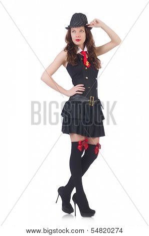 Young woman gangste isolated on white