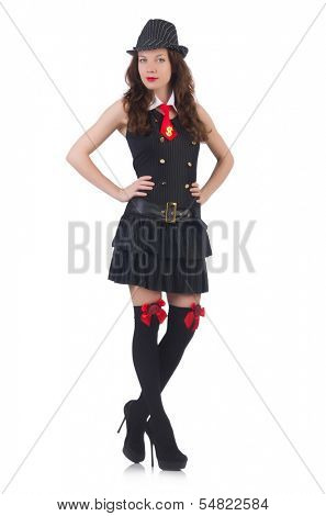 Young woman gangste isolated on white