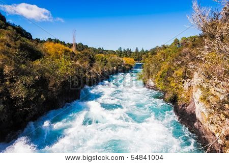 Huka Falls On The Waikato River Near Taupo