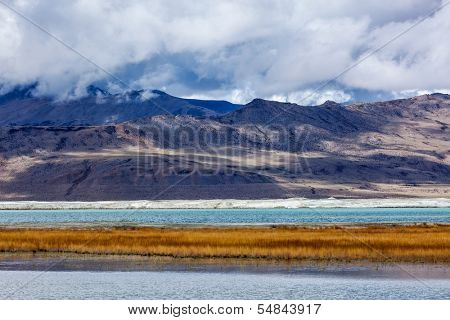 Tso Kar - fluctuating salt lake in Himalayas. Rapshu,  Ladakh, Jammu and Kashmir, India