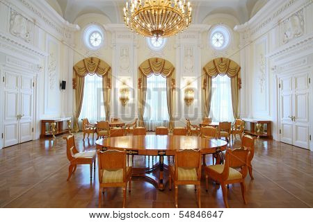 MOSCOW - OCT 10: Luxury living room Interior in the Petroff Palace, on October 10, 2013 in Moscow, Russia. Palace was built in the 18th century