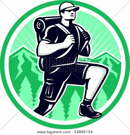 Hiker Hiking Mountain Retro