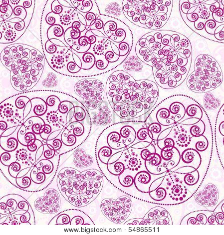 Seamless pattern of pink hearts.