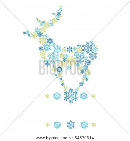 stylized silhouette of stanging deer  formed by snowflakes