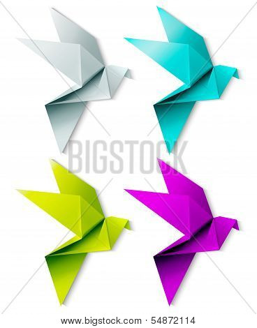 Set of colorful origami bird. EPS 10
