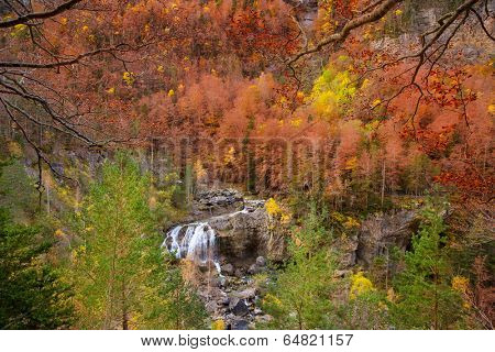 Cascada de Arripas waterfall in Ordesa valley Pyrenees Huesca Aragon Spain