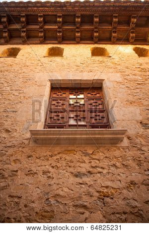 Morella in Maestrazgo castellon village facades at Spain