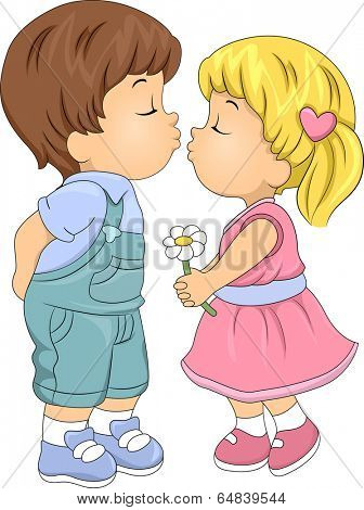 Illustration of Little Kids Going for a Smooch