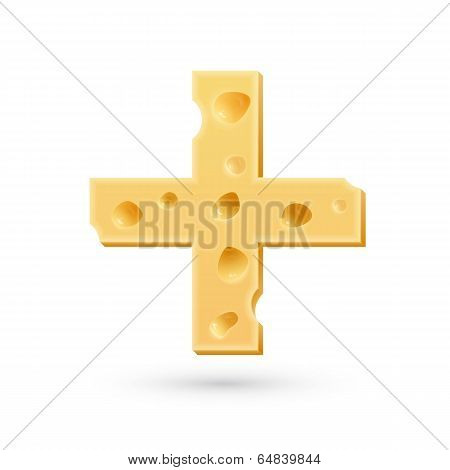 Cheese plus mark. Symbol isolated on white.