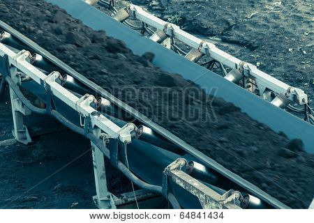 Opencast Brown Coal Mine. Belt Conveyor.