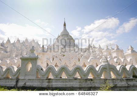 Sagaing, Myanmar - October 9, 2013 : White pagoda of Hsinbyume, Mingun, Mandalay