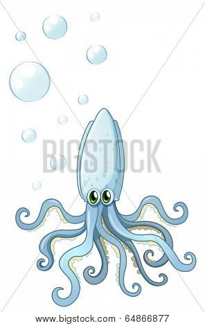 Illustration of a squid with green eyes on a white background