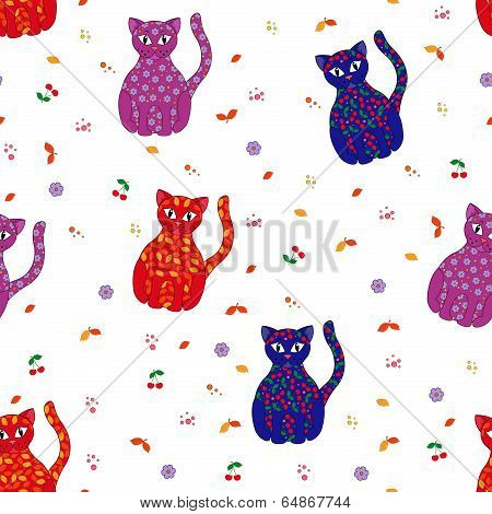 Seamless Vector Illustration With Various Stylized Cats