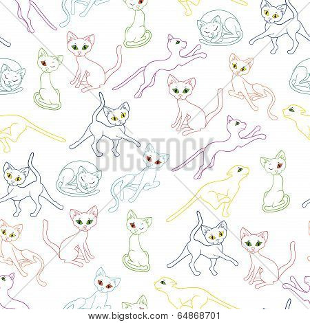 Seamless Vector Illustration With Colorful Cat Contours
