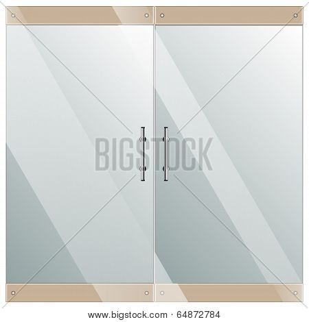 Glass door with chrome silver handles set