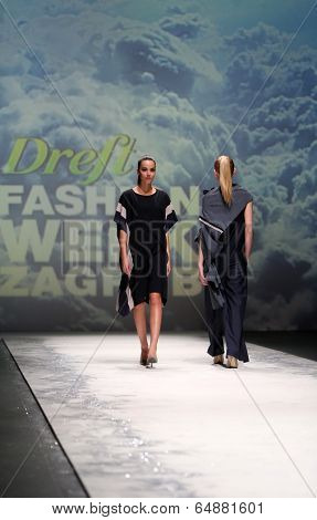 ZAGREB, CROATIA - MAY 09: Fashion model wearing clothes designed by Iva Karacic on the Zagreb Fashion Week on May 09, 2014 in Zagreb, Croatia.