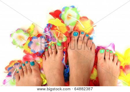 Women Feets And Flowers (pedicure Tbackground)