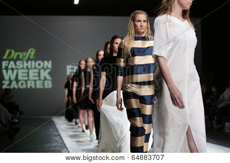 ZAGREB, CROATIA - MAY 09: Fashion model wearing clothes designed by Paper London on the Zagreb Fashion Week on May 09, 2014 in Zagreb, Croatia.