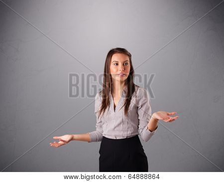 beautiful young lady standing and juggling with copy space