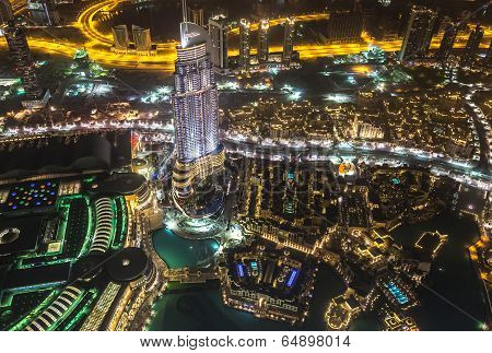 Address Hotel At Night In The Downtown Dubai Area Overlooks The Famous Dancing Fountains