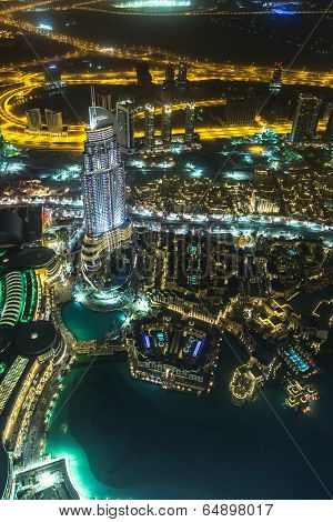 Address Hotel At Night In The Downtown Dubai Area Overlooks The Famous Dancing Fountains