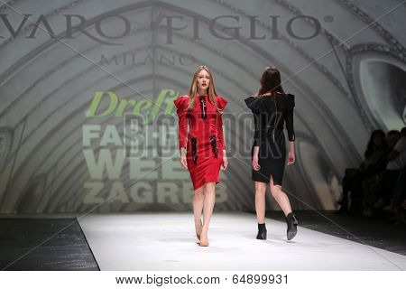 ZAGREB, CROATIA - MAY 09: Fashion model wearing clothes designed by Avaro Figlio on the Zagreb Fashion Week on May 09, 2014 in Zagreb, Croatia.
