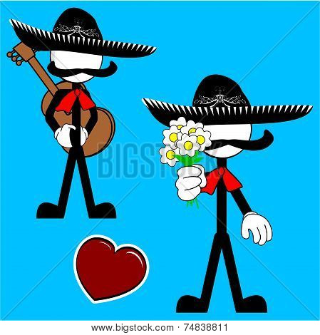 mexican mariachi pictogram cartoon flowers