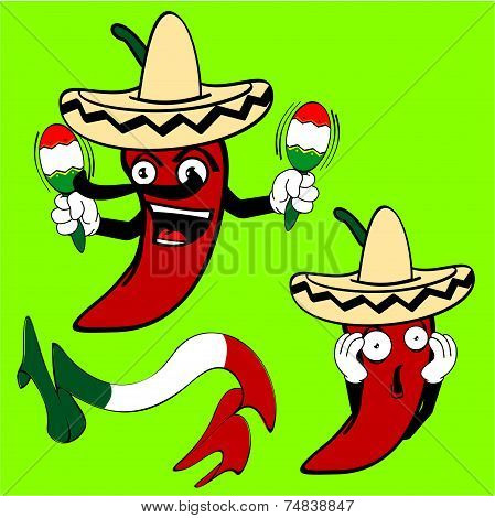 mexican chilli pepper cartoon set