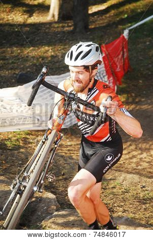 Cyclist Competes In Cyclocross Race