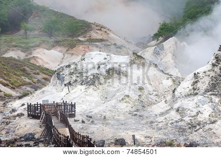 Jigokudani Hell Valley In Noboribetsu, Hokkaido, Japan