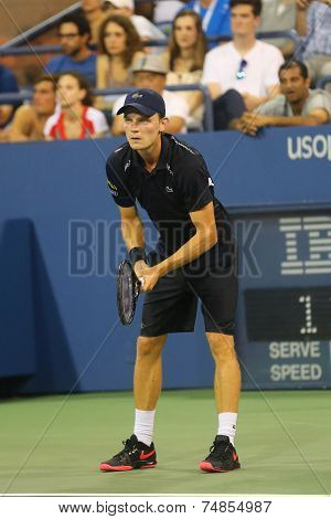 Professional tennis player David Goffin during US Open 2014 third round match