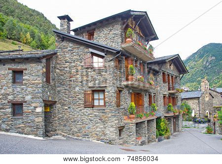 Typical Traditional Dark Brick Andorra Rural Houses