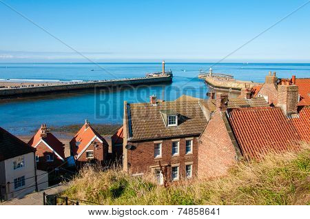 Scenic View Of Whitby City In Autumn Sunny Day