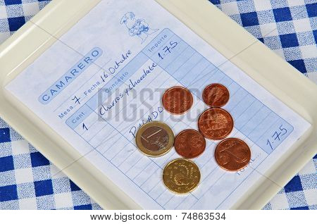 Tapas receipt and coins.