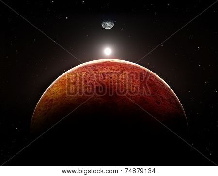 Planet Mars With Moon, Illustration