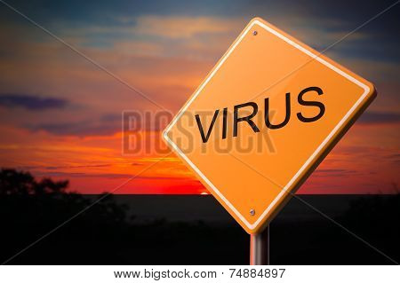 Virus Inscription on Warning Road Sign.
