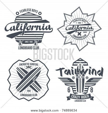 Longboard Surfing Retro Emblem