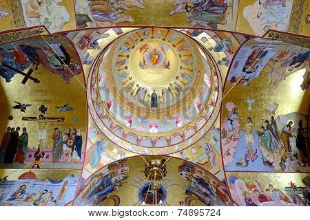 PODGORICA, MONTENEGRO - AUGUST, 17: vault of the Resurrection Cathedral in Podgorica. Still incomplete at the time of shot in 2014, construction was began in 1993
