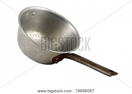 Old colander on white background