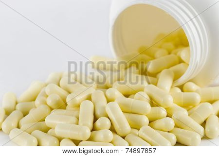 large group pills on white background