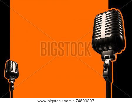 retro microphone on orange background