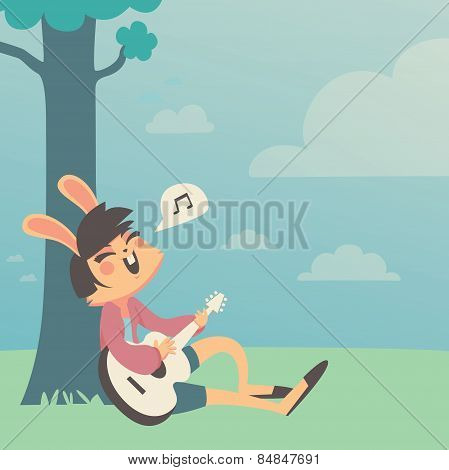 Bunny Girl Singing under a Tree