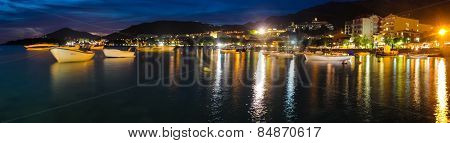 Montenegro, Rafailovici. Sunset view on sea beach