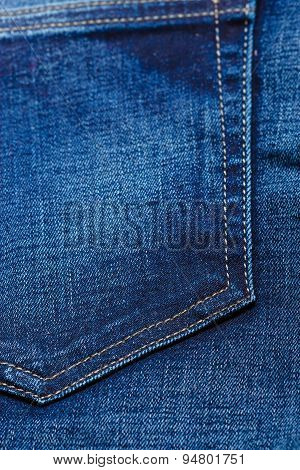 Closeup Detail Of Blue Denim Pocket