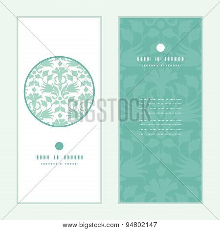 Vector abstract green ikat vertical round frame pattern invitation greeting cards set