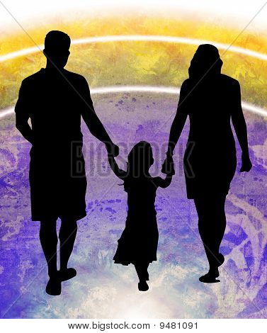 Silhouette di famiglia a piedi