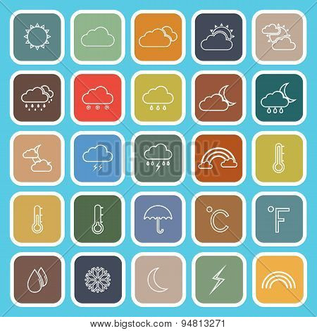 Weather Line Flat Icons On Blue Background
