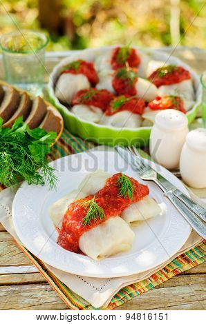 Cabbage Rolls With Tomato Sauce And Dill