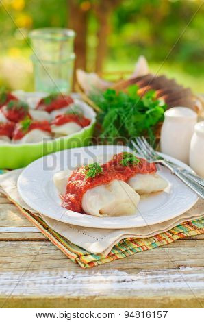 Cabbage Rolls with Tomato Sauce and Dill